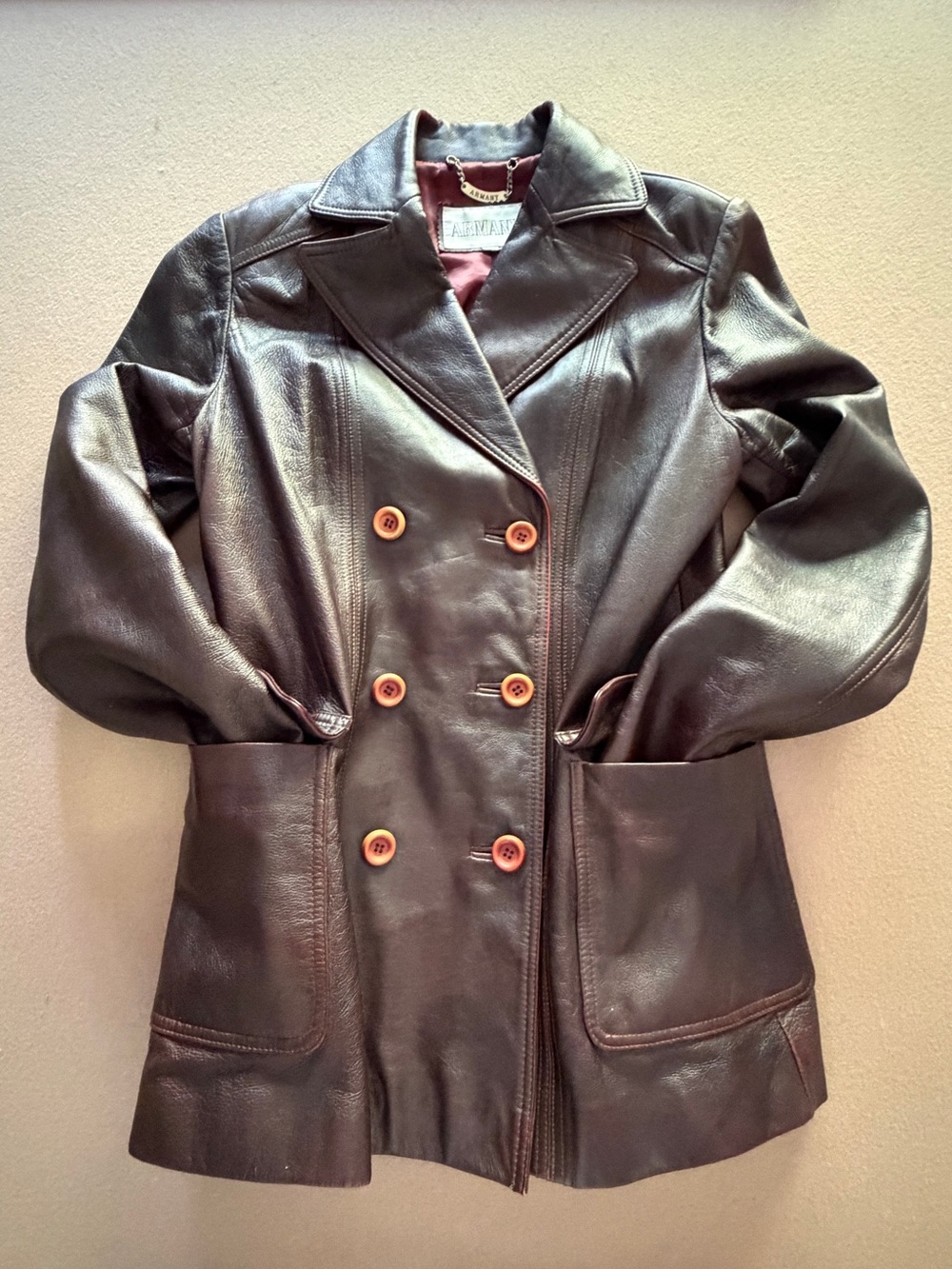 Women's Double-Breasted Brown Leather Coat